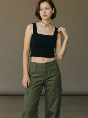 Better Be Black Square Neck Tank - Wide Strap Cropped Style